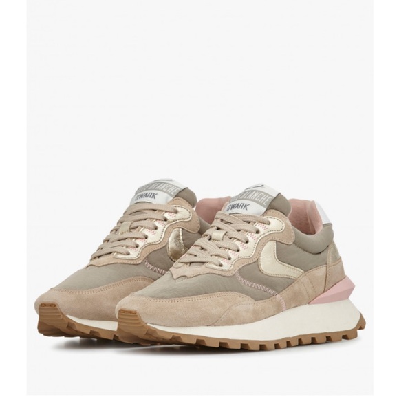 Voile Blanche Shoes - NWT VOILE BLANCHE QWARK HYPE WOMAN Suede And Fabric Sneakers in Beige-Platinum